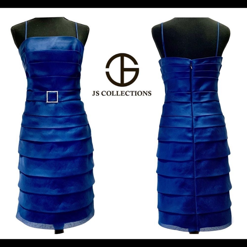 JS Collections Blue tiered spaghetti strap formal evening cocktail dress size 12